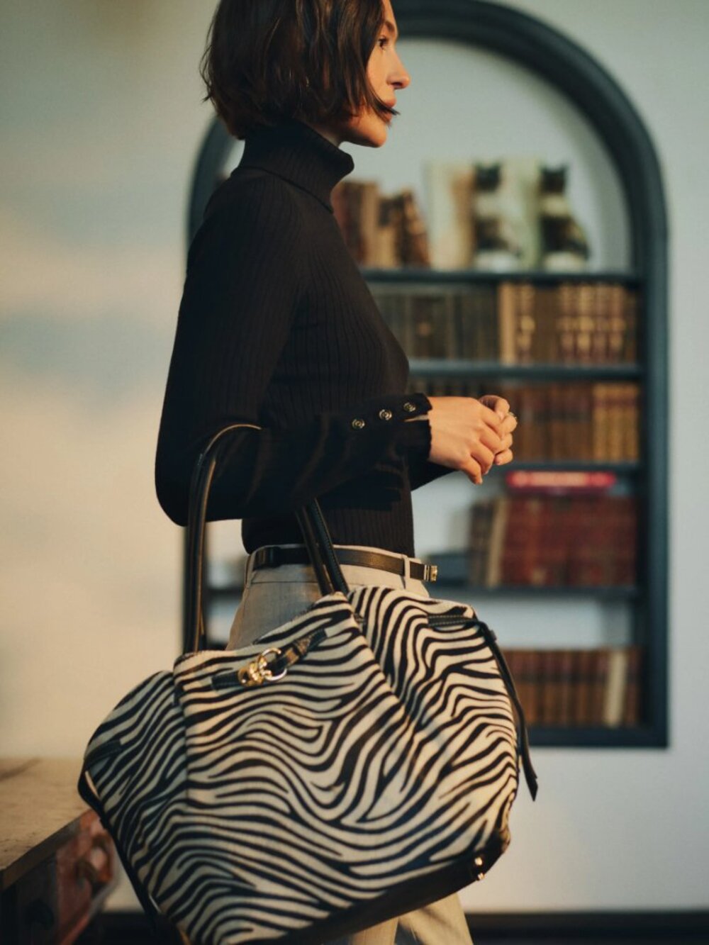 The Lex Pony Hair Tote Bag in Zebra Stripes - Picture 3 of 3